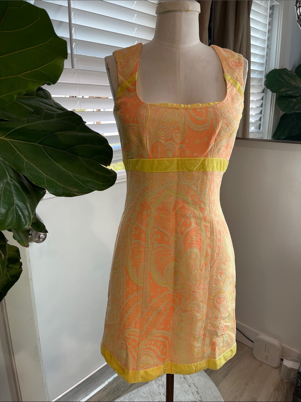 Beautiful Vintage Black Tracy Reese Women’s  Paisley Square-Neck Summer Dress